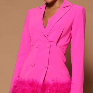 Delia Feathered Blazer Dress - Fuchsia